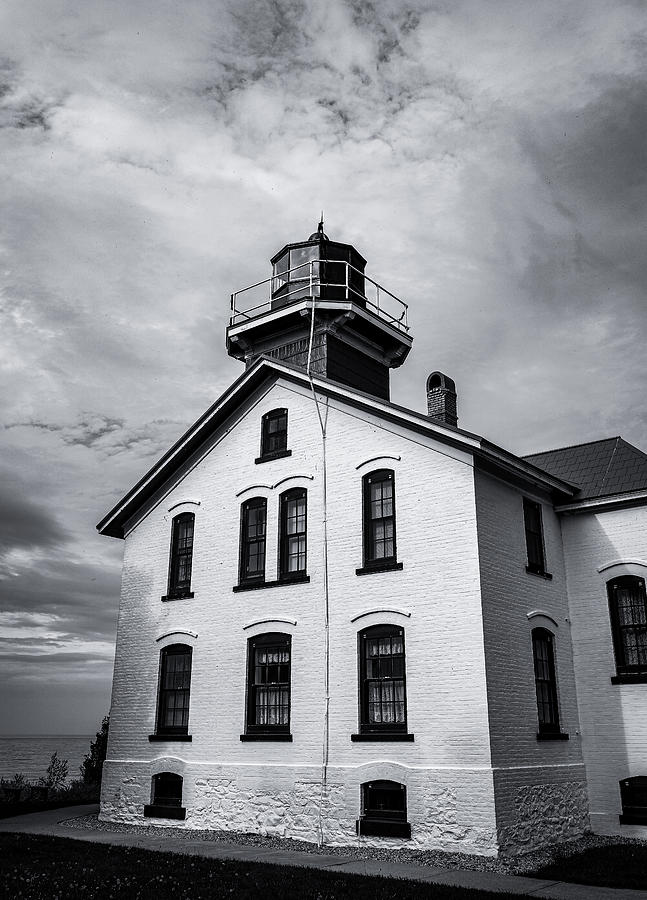 Grand Traverse Lighthouse Black And White Photograph by Dan Sproul