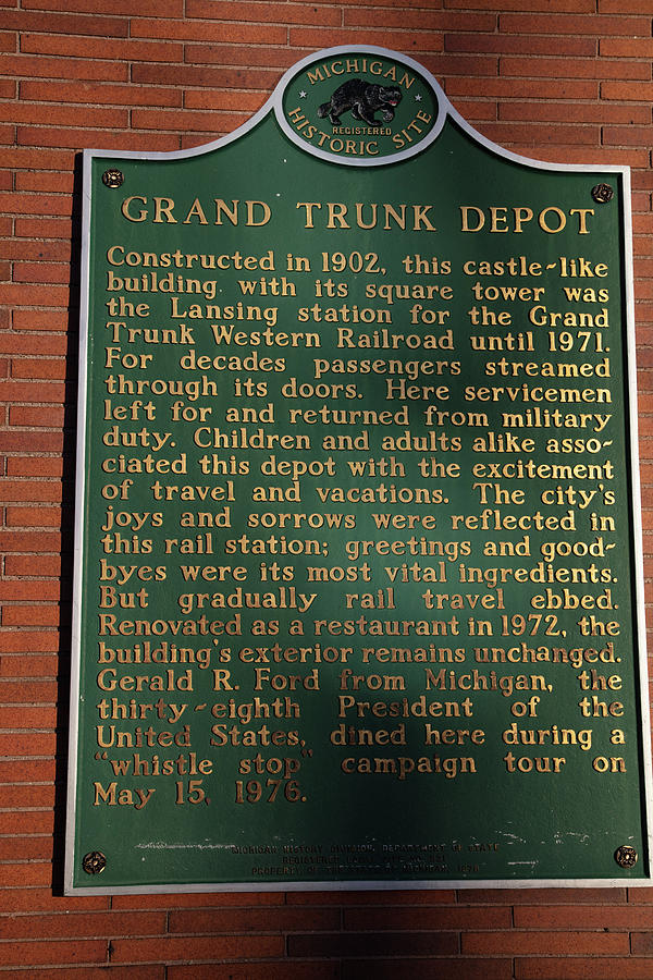 Grand Trunk Depot In Lansing Michigan Historical Marker Photograph