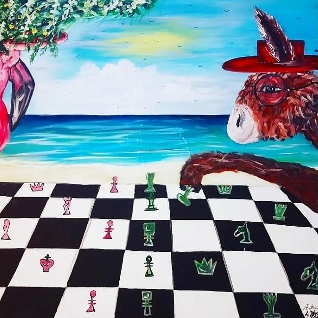 Chess Painting - Grand turk Donkey play with chess  by Aysha Stephen