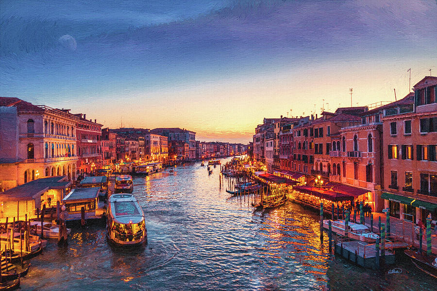 Grande Canal Venice Italy At Night - DWP1721016 Painting by Dean Wittle