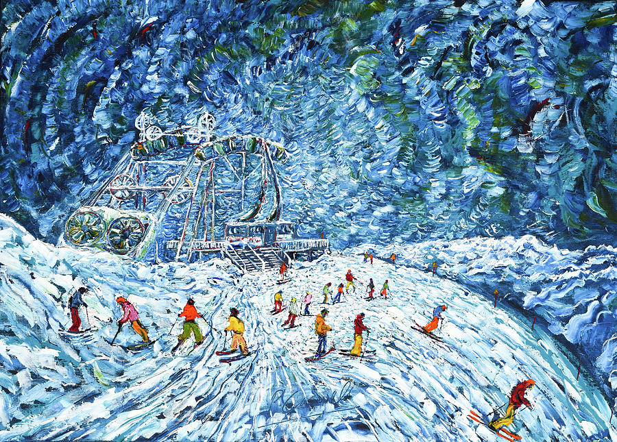 Grande Motte Cable Car Summit Tignes Val dIsere Painting by Pete Caswell