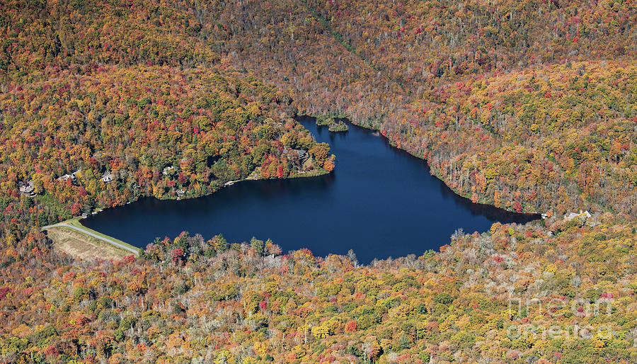 Grandfather Lake with Peak Autumn Colors Aerial View Photograph by David Oppenheimer