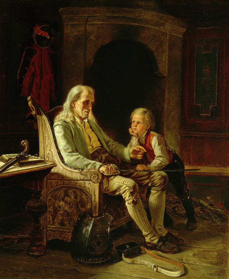 Grandfathers memories, 1865 Painting by O Vaering by Adolph Tidemand