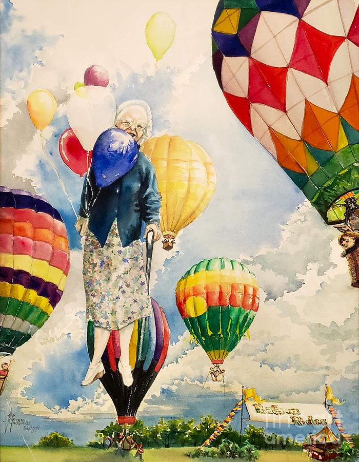 Up Movie Painting - Grandma loves Balloons by Merana Cadorette
