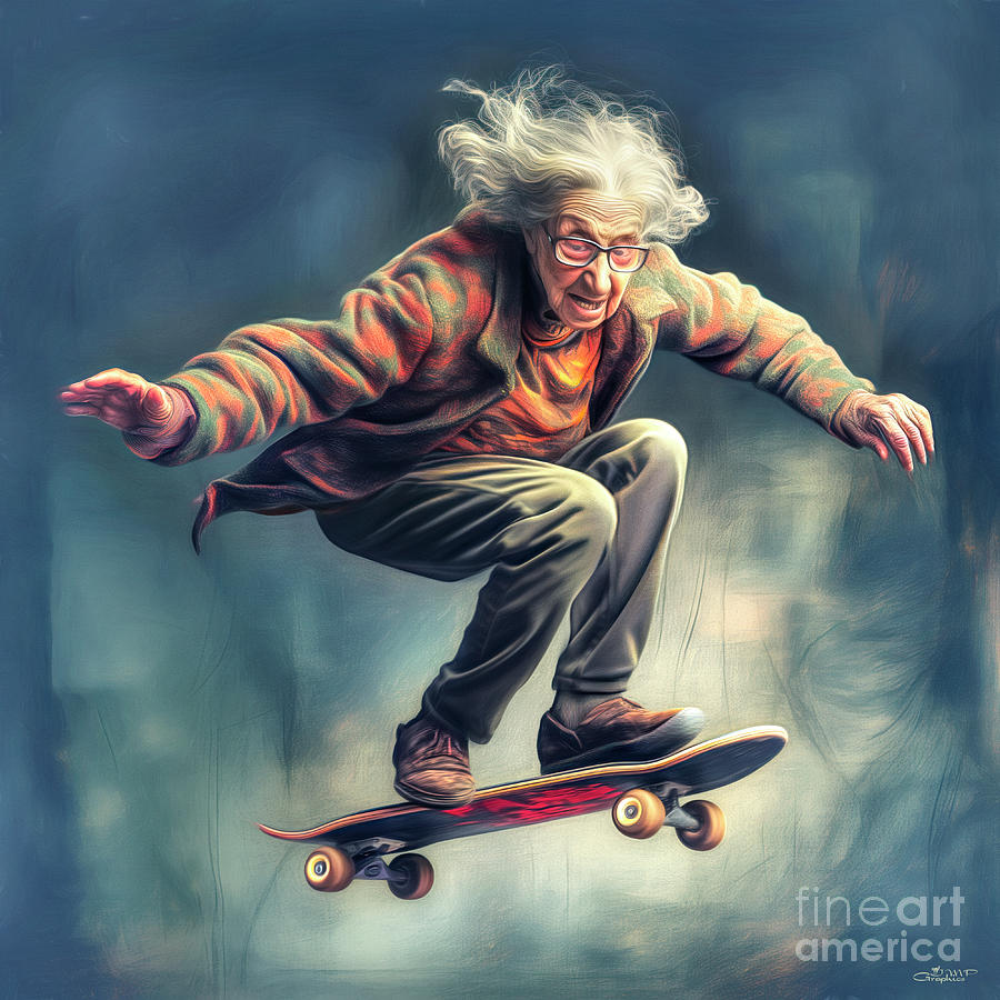 Grandma on the Skateboard Digital Art by Jutta Maria Pusl