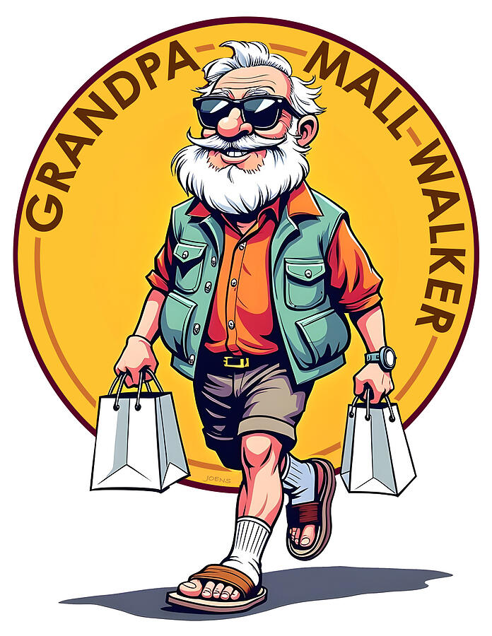 Caricature Digital Art - Grandpa Mall Walker 3 by Greg Joens Caricature Digital Art - Grandpa Mall Walker 3 by Greg Joens