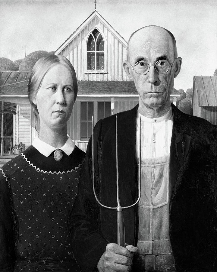 Grant Woods American Gothic BW Photograph by Bob Pardue