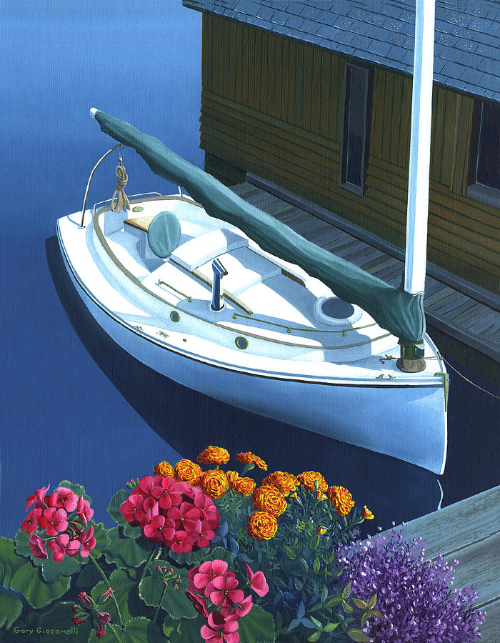 Granville Island Catboat Painting by Gary Giacomelli