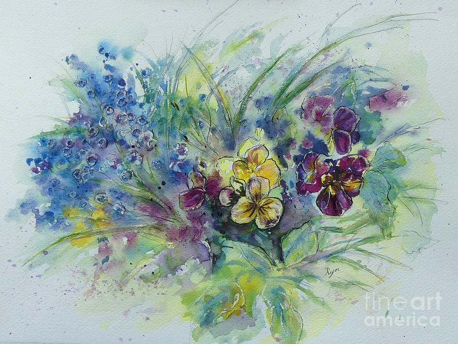 Grape Hyacinth and Viola Painting by Ryn Shell