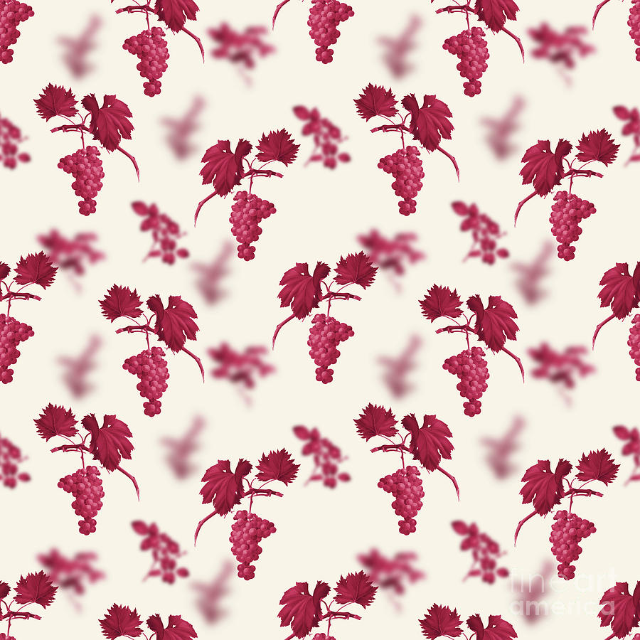 Grape Vine Botanical Seamless Pattern In Viva Magenta N.1065 Mixed Media