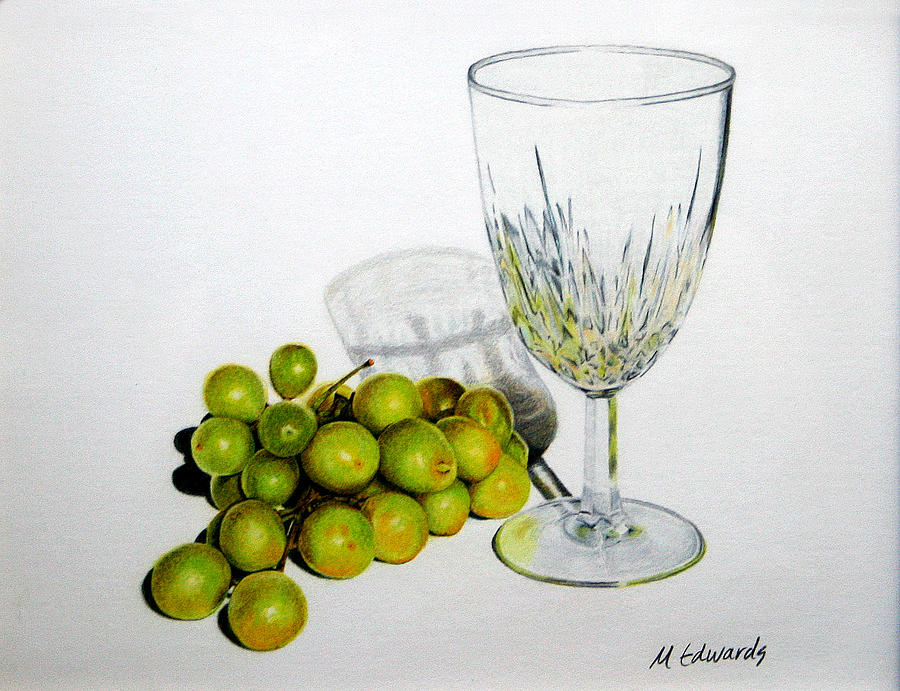 Grapes and Crystal Drawing by Marna Edwards Flavell