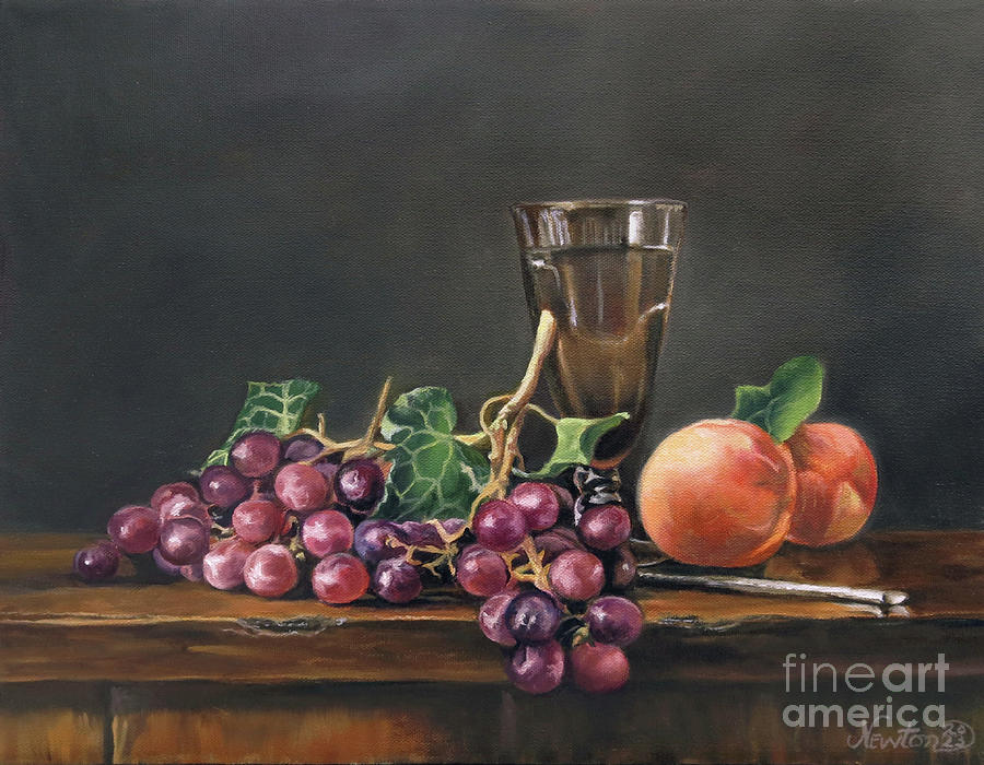 Grapes and Pedaches Painting by Jeanne Newton Schoborg