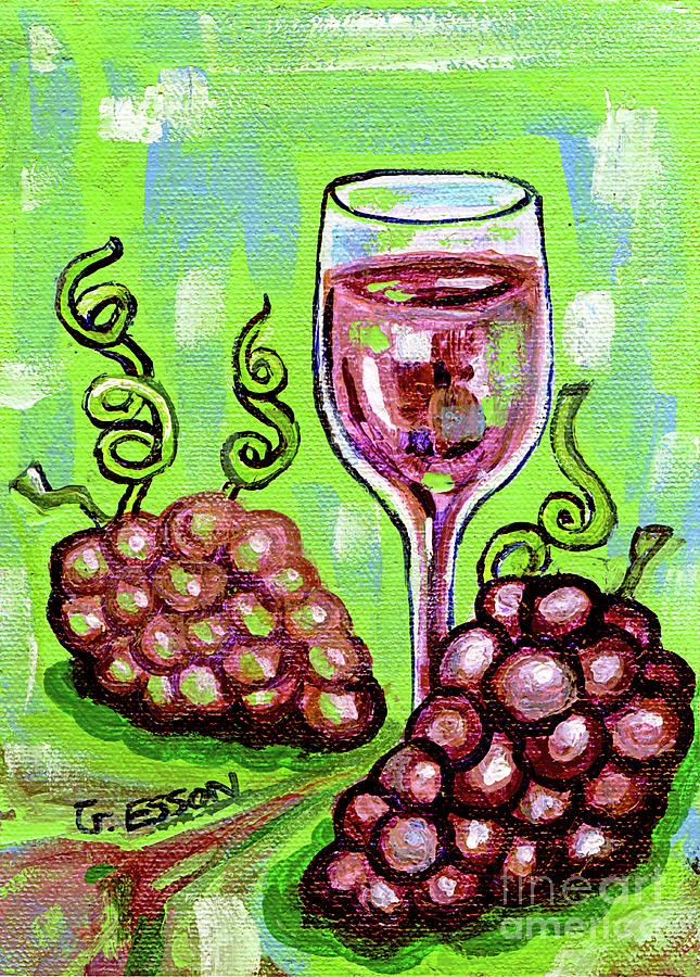 Grapes and Wine Painting by Genevieve Esson