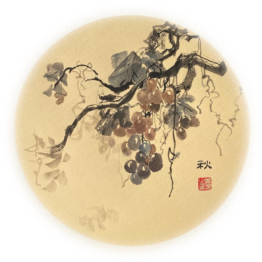 Grapes in fall Painting by Ping Yan