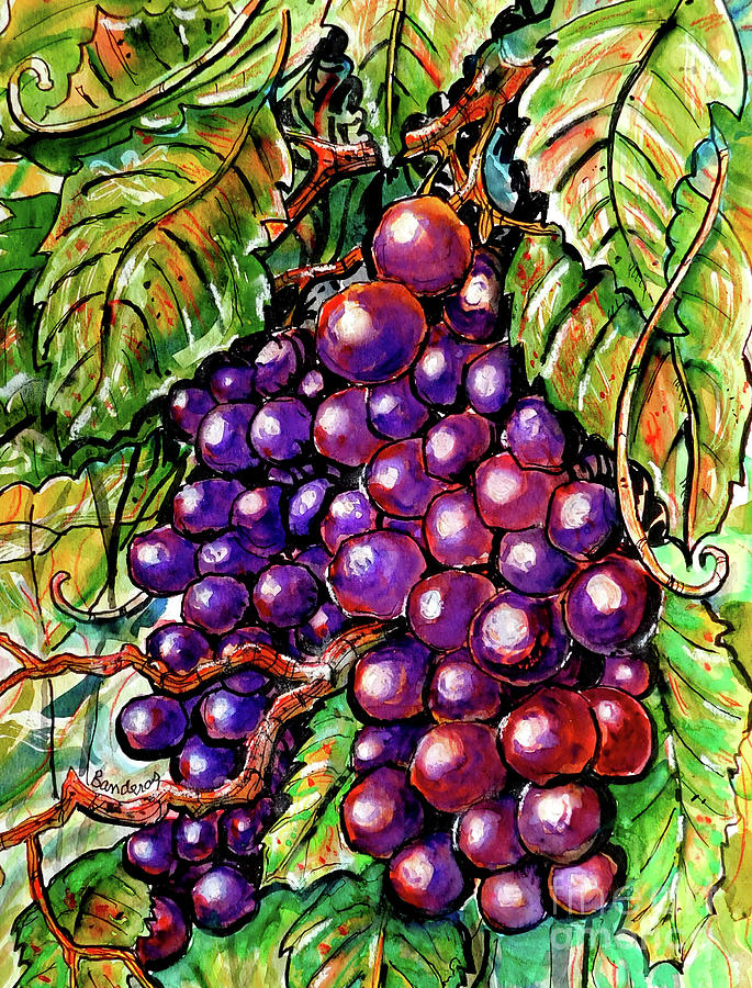 Grapes Painting by Terry Banderas