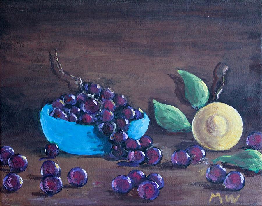 Grapes with a lemon Painting by Megan Walsh