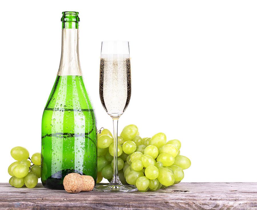 Grapes  With Bottle Of Champagne And Glass Photograph by Boule13