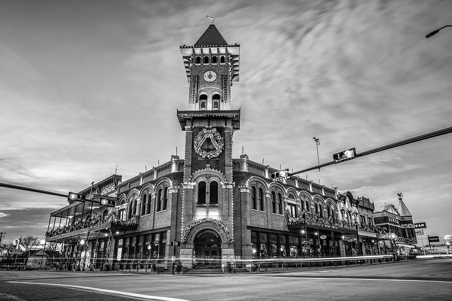 Grapevine Texas Glockenspiel Clock Tower And Skyline In Black and White Photograph by Gregory Ballos