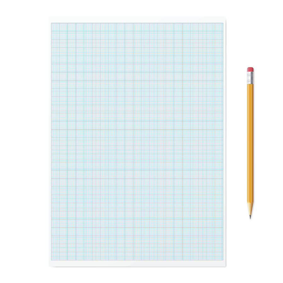 Graph paper with pencil on white background Drawing by Bgblue
