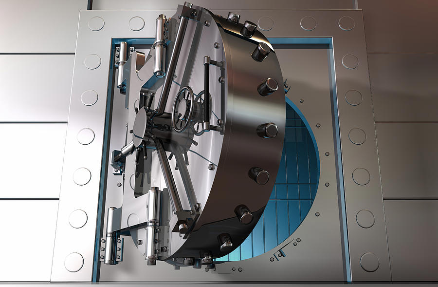 Graphic art of a partially opened steel bank vault door Photograph by DSGpro