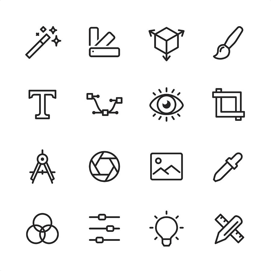 Graphic Design - outline icon set Drawing by Lushik
