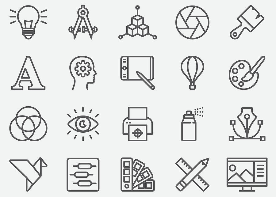 Graphic Designer Line Icons Drawing by LueratSatichob