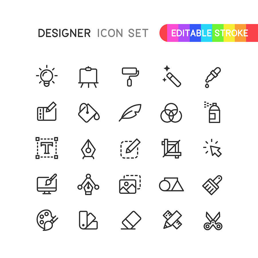 Graphic Designer Outline Icons Editable Stroke Drawing by Bounward