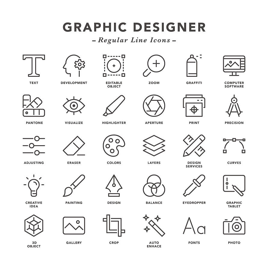 Graphic Designer - Regular Line Icons Drawing by TongSur