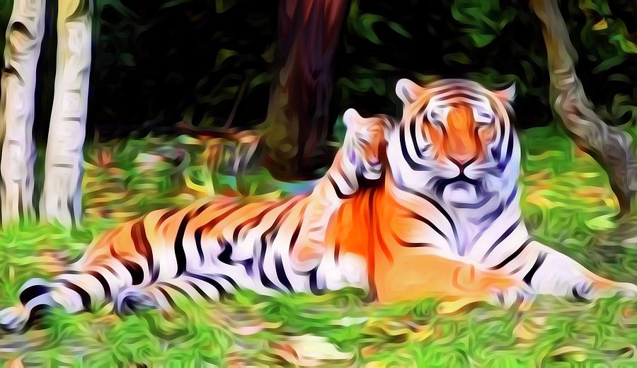 Graphic Pair of Tigers Digital Art by Gayle Price Thomas