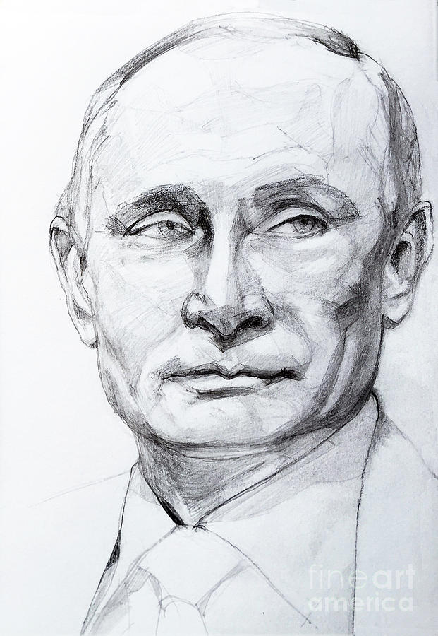 Graphite Portrait of Russian President Putin Drawing by Greta Corens