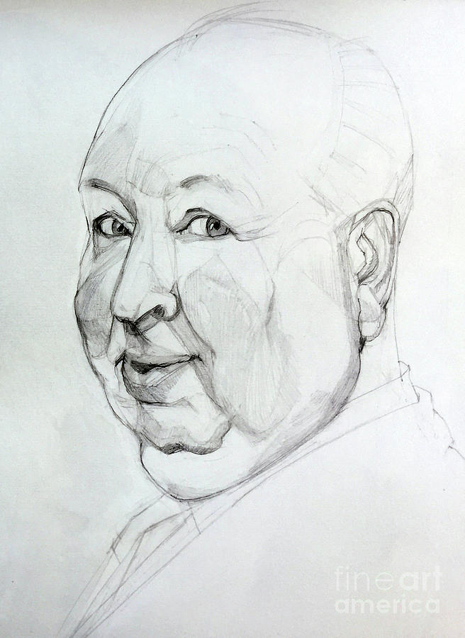 Graphite Portrait of Sir Hitchcock Drawing by Greta Corens