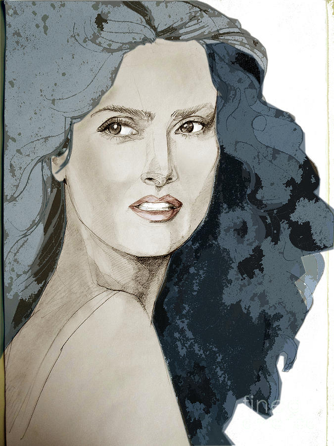 Tinted Graphite Portrait of Salma Hayek Painting by Greta Corens