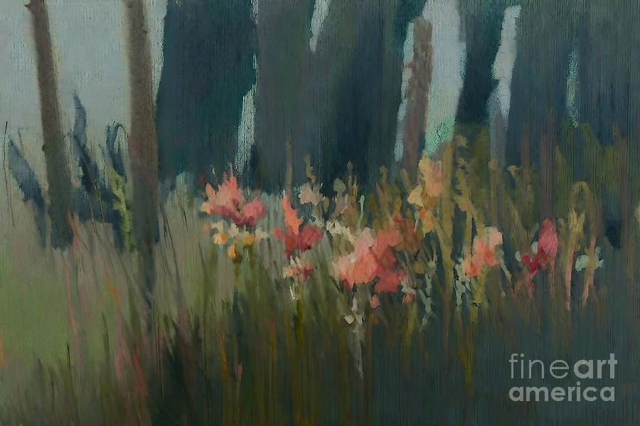 Flower Painting - Grassy Sanctuary Painting soft wild wilderness wooded woods dark by N Akkash