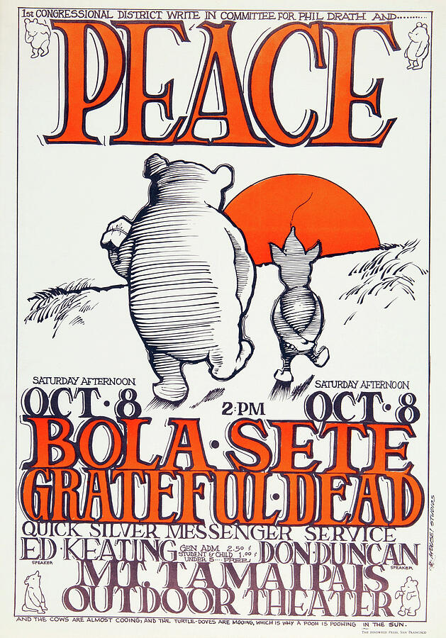 Grateful Dead 1966 Peace / Winnie the Pooh Mt. Tamalpais Poster Digital ...