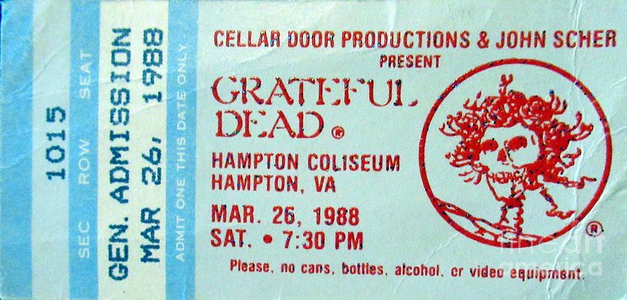 Grateful Dead Ticket Stub Hampton Coliseum Mar 28 1988 Photograph by Susan Carella