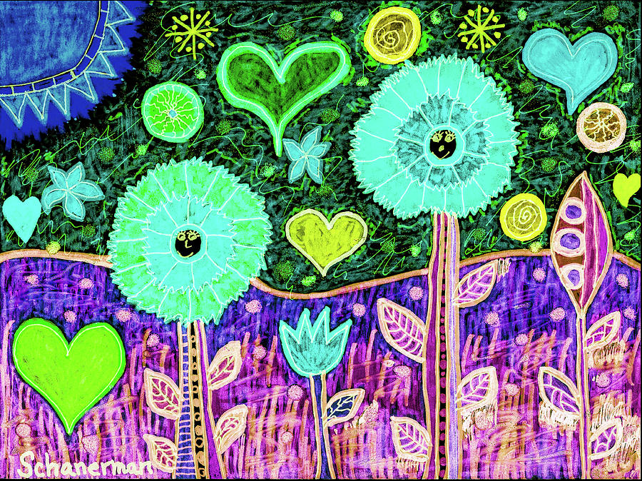 Gratitude Garden Invert Drawing by Susan Schanerman