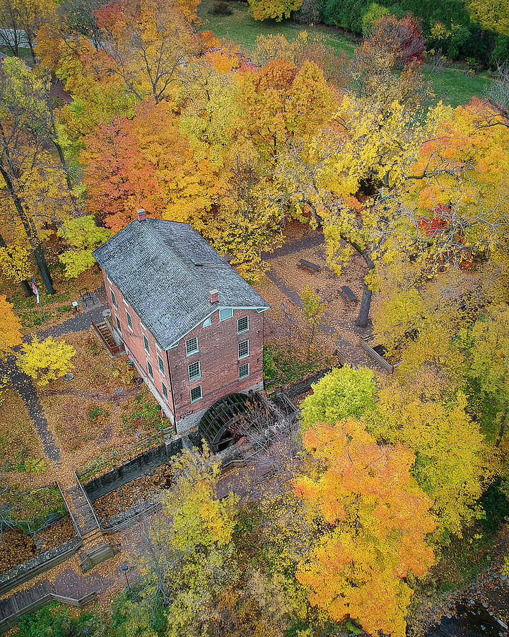 Graue Mill Fullersburg Woods Aerial Photograph by Adam Romanowicz
