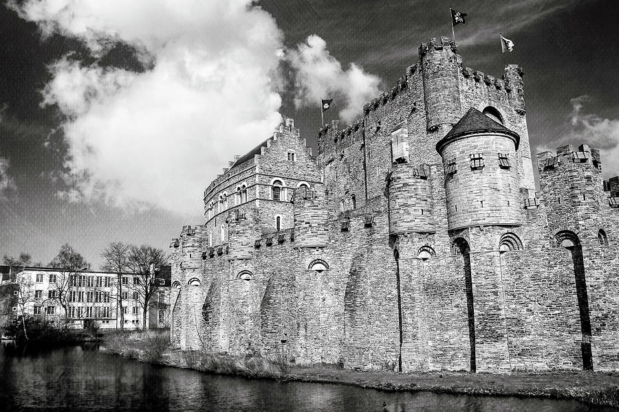 Gravensteen Castle Ghent Black and White  Photograph by Carol Japp