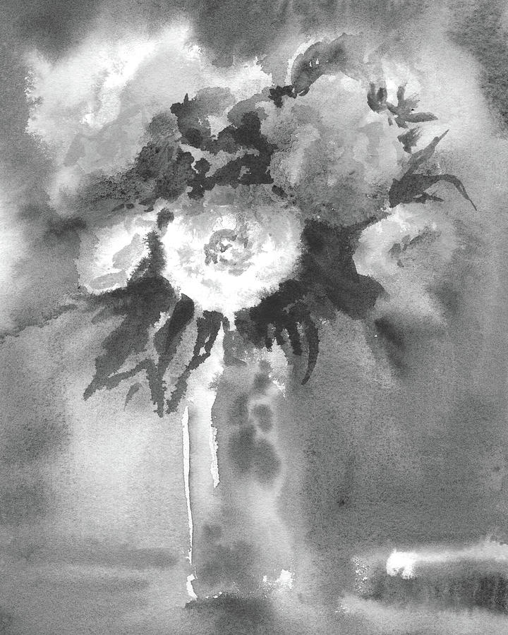 Gray Abstract Floral Watercolor Flowers For Interior Decor I Painting by Irina Sztukowski
