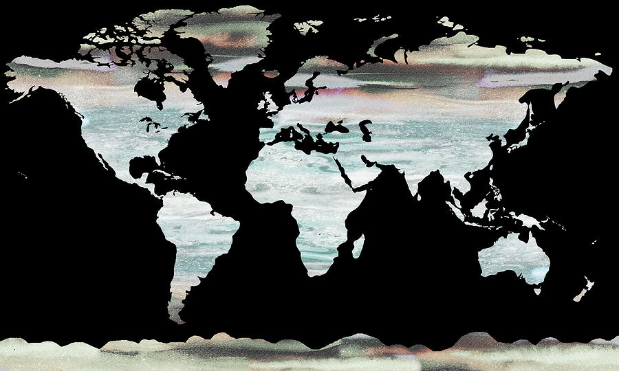 Gray Agate And Jasper World Map On Dark Stone Painting by Irina Sztukowski