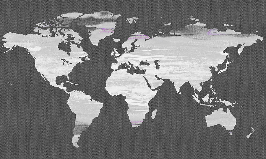 Gray Agate Monochrome World Map Silhouette  Painting by Irina Sztukowski