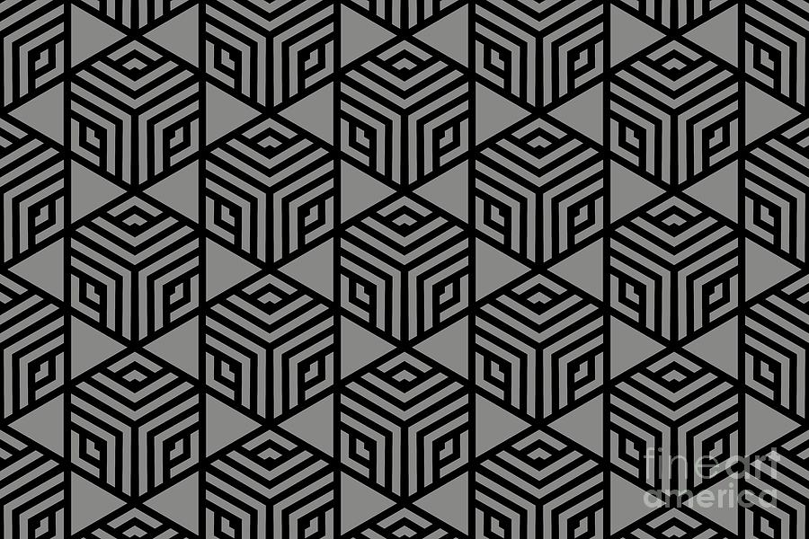 Pattern Digital Art - Gray and Black Modern Stripe Cube Tile Pattern Pairs 2022 Color of the Year Grey Suit 4004-2A by Petite Pattern - Minimal Graphic Designs