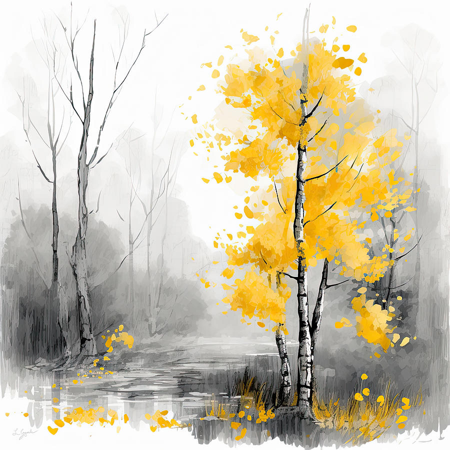 Yellow Painting - Gray and Gold Landscapes by Lourry Legarde