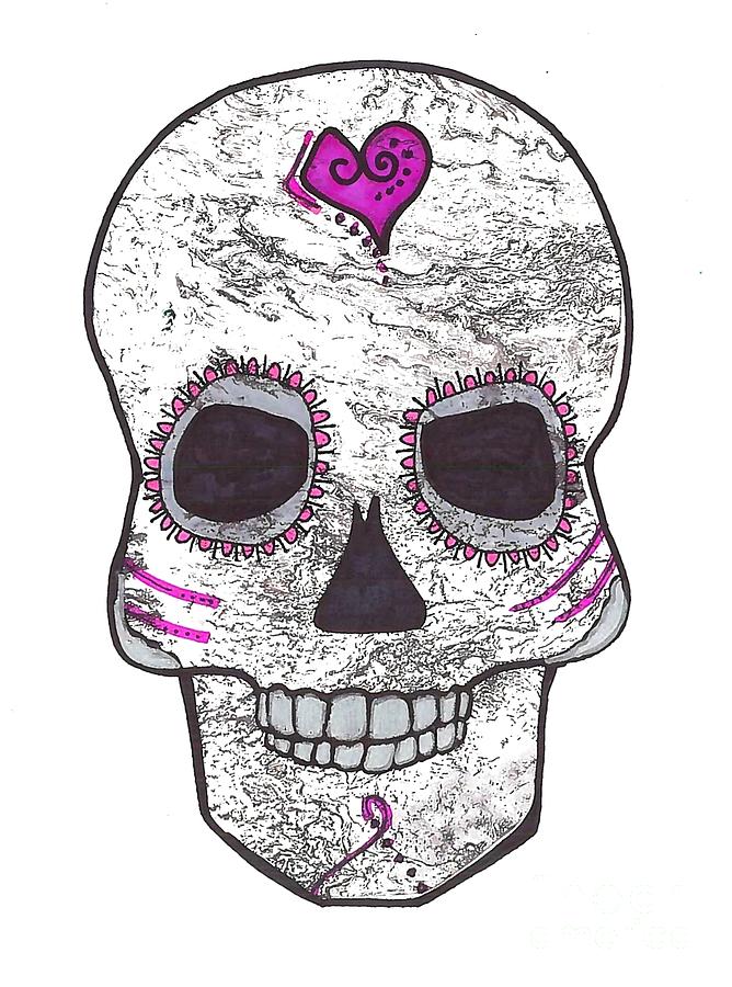 Gray and Pink Sugar Skull Mixed Media by Expressions By Stephanie
