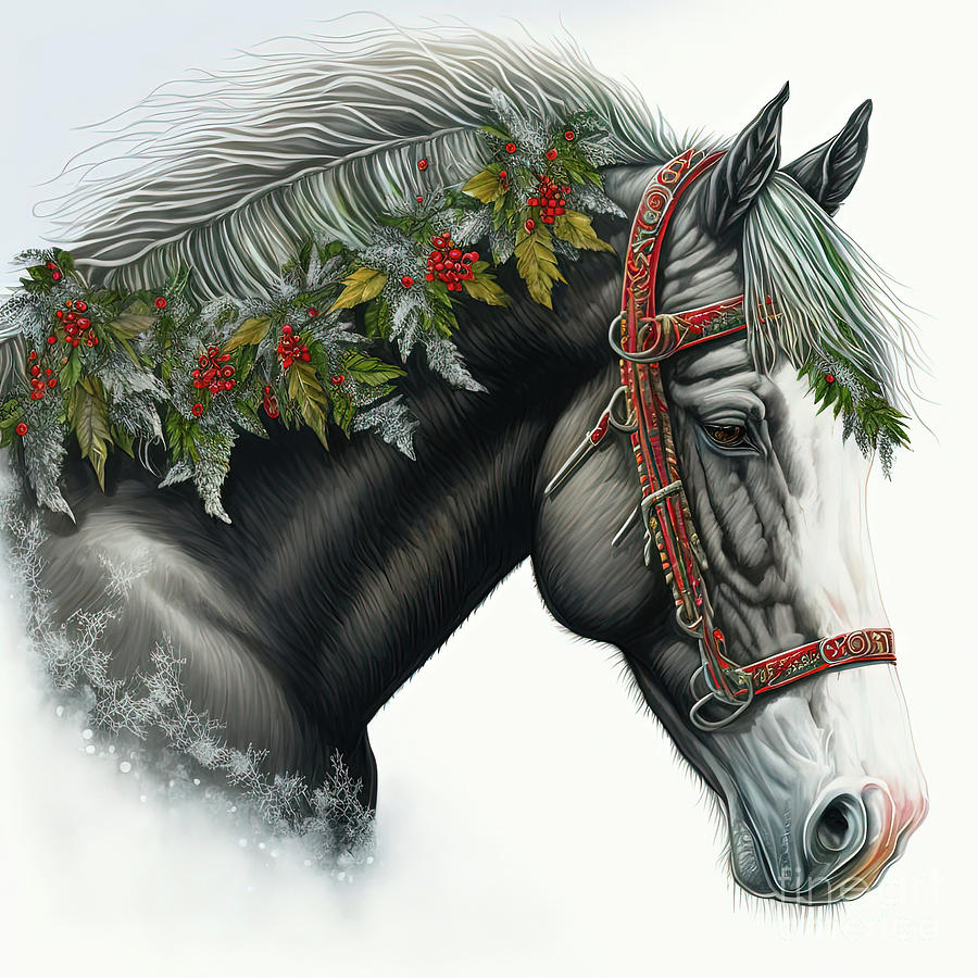 Gray and White Horse in Winter  Digital Art by Elaine Manley
