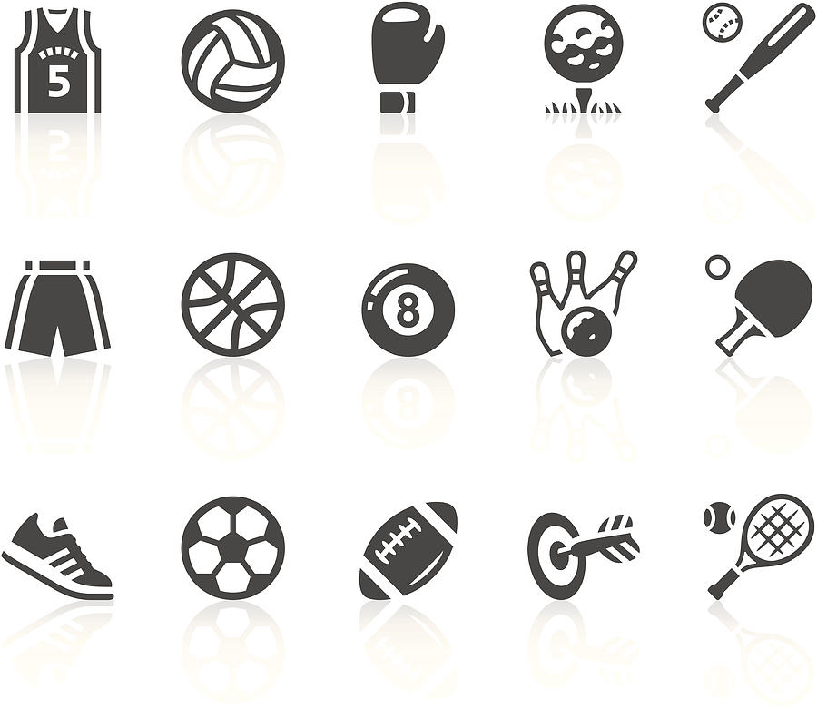 Gray and white sports equipment vector icon set Drawing by Steppeua