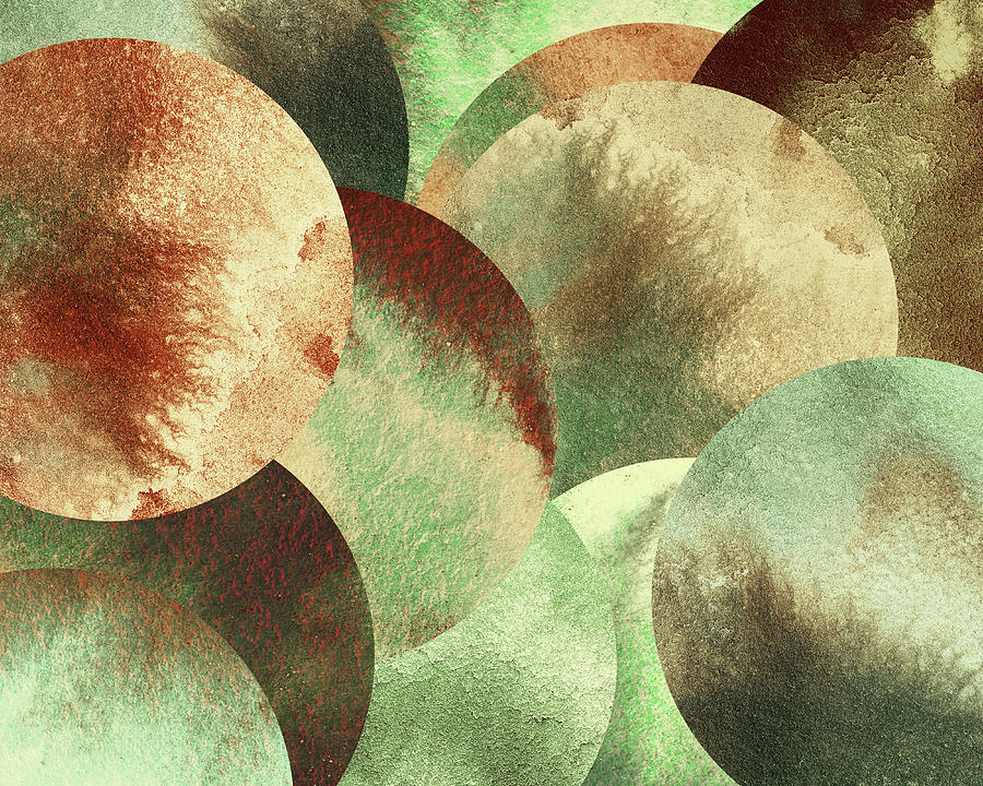 Gray Beige Teal Space And Cosmos Round Spheres Watercolor Planets Parade  Painting by Irina Sztukowski