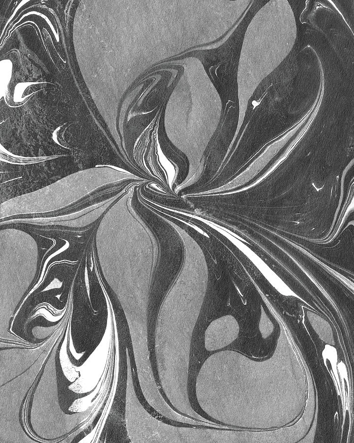 Gray Black White Organic Flower Swirl Pattern Art I Painting by Irina Sztukowski