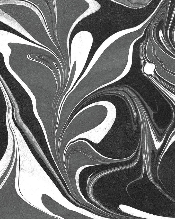 Gray Black White Organic Flower Swirl Pattern Art II Painting by Irina Sztukowski