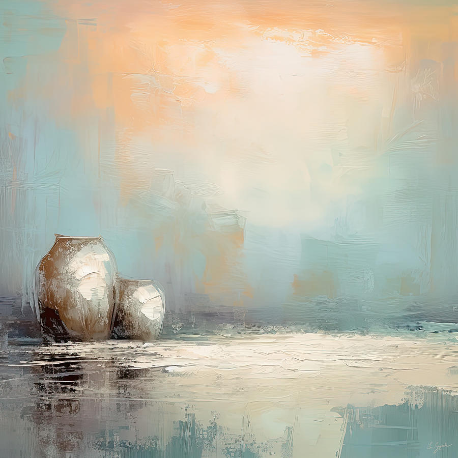 Gray, Blue and Peach Art Painting by Lourry Legarde